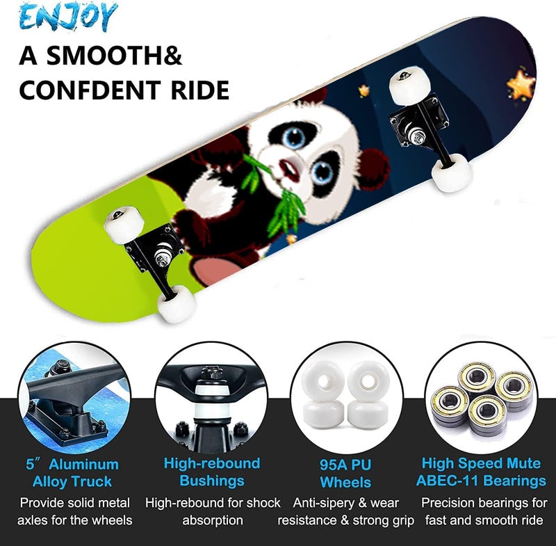 asktom Skateboards for Beginners Kids Boys Girls and Adults 31"x8" Pro Complete Skateboard 8 Layers Maple Wood, Double Kick Concave, Fascinating Cool, Solid&Durable - Image 4
